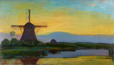 Oostzijdse Mill with Extended Blue, Yellow and Purple Sky, c.1907-early 1908 by Piet Mondrian